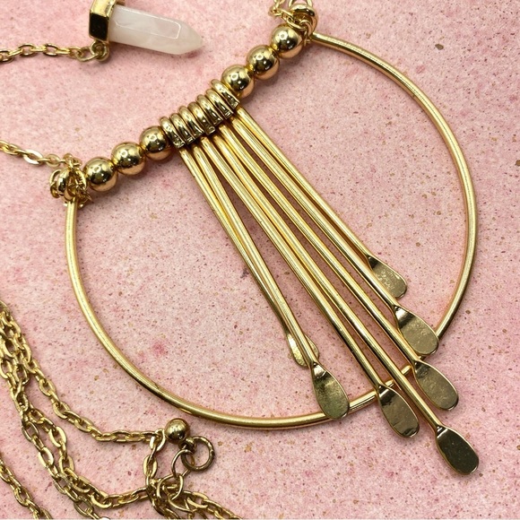 Gold Tone Double Strand Chain Boho Necklace - Picture 5 of 6